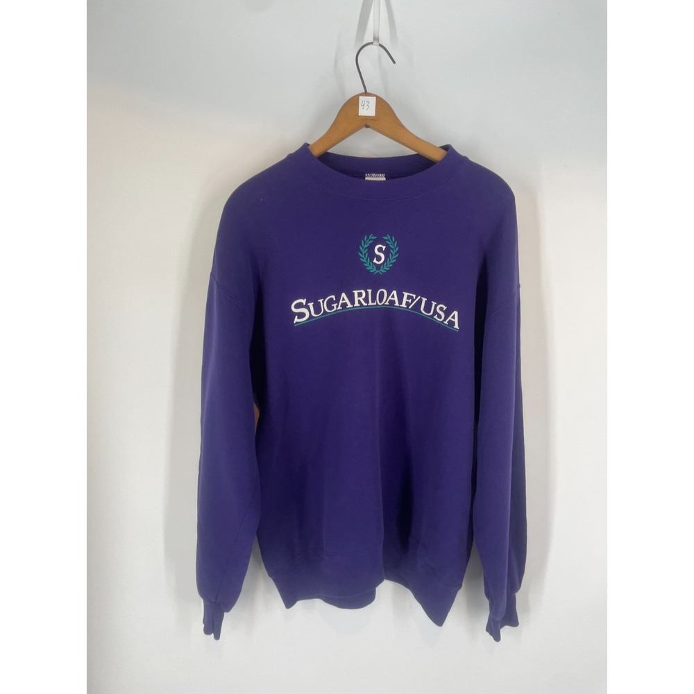 Vintage 90s Jerzees Super Sweats Sugarloaf USA Ski Crew Neck Sweatshirt Purple L